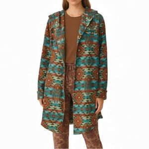 Wrena M Cozy Aztec Open Front Hooded Cardigan